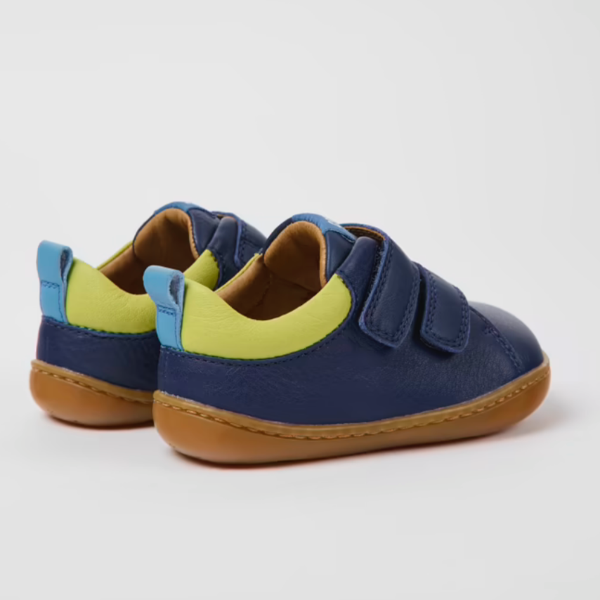 Camper Peu Blue/lemon Leather Kids Shoe