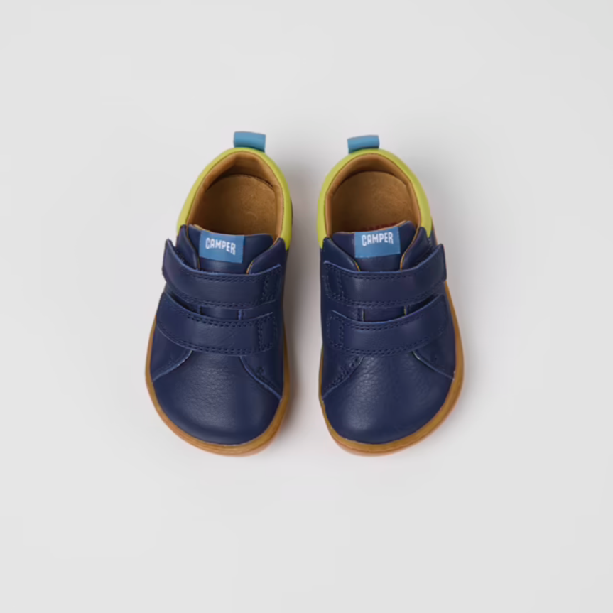 Camper Peu Blue/lemon Leather Kids Shoe