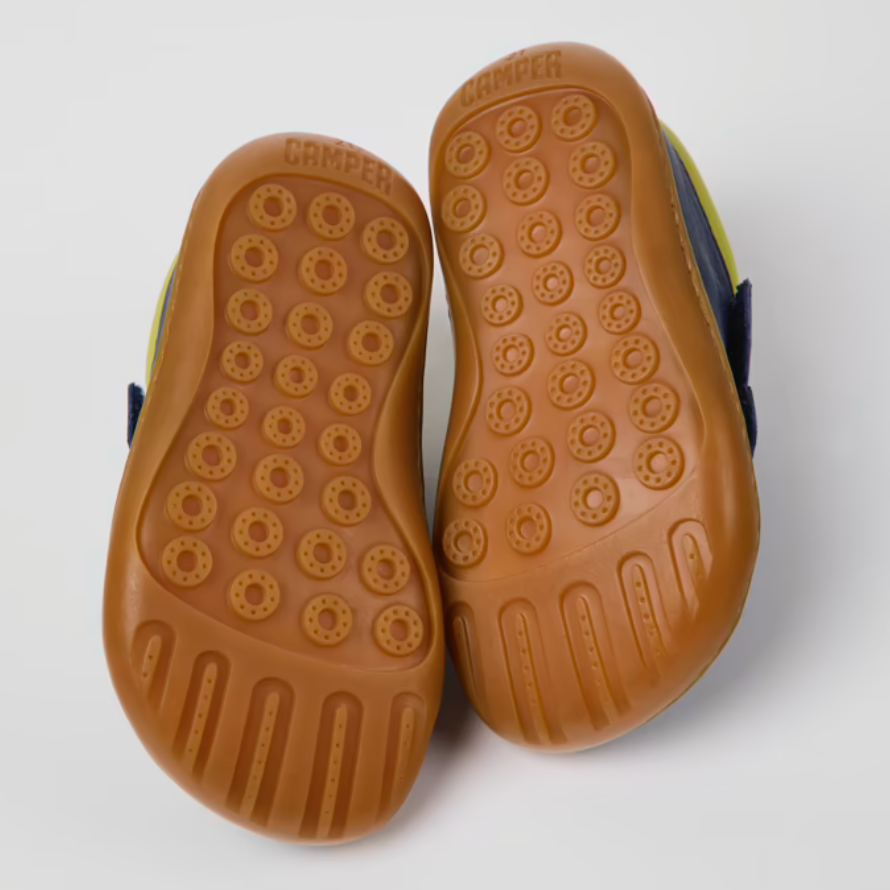 Camper Peu Blue/lemon Leather Kids Shoe