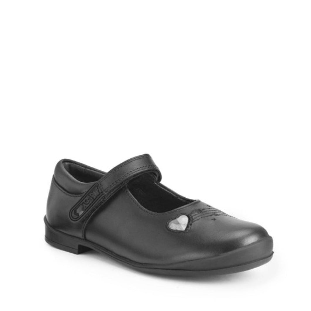 Start-Rite Stardust Black leather girls rip-tape school shoes