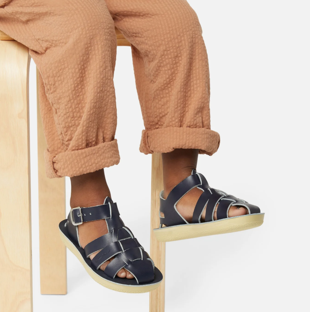 Saltwater Shark Navy Kids Fisherman Sandals