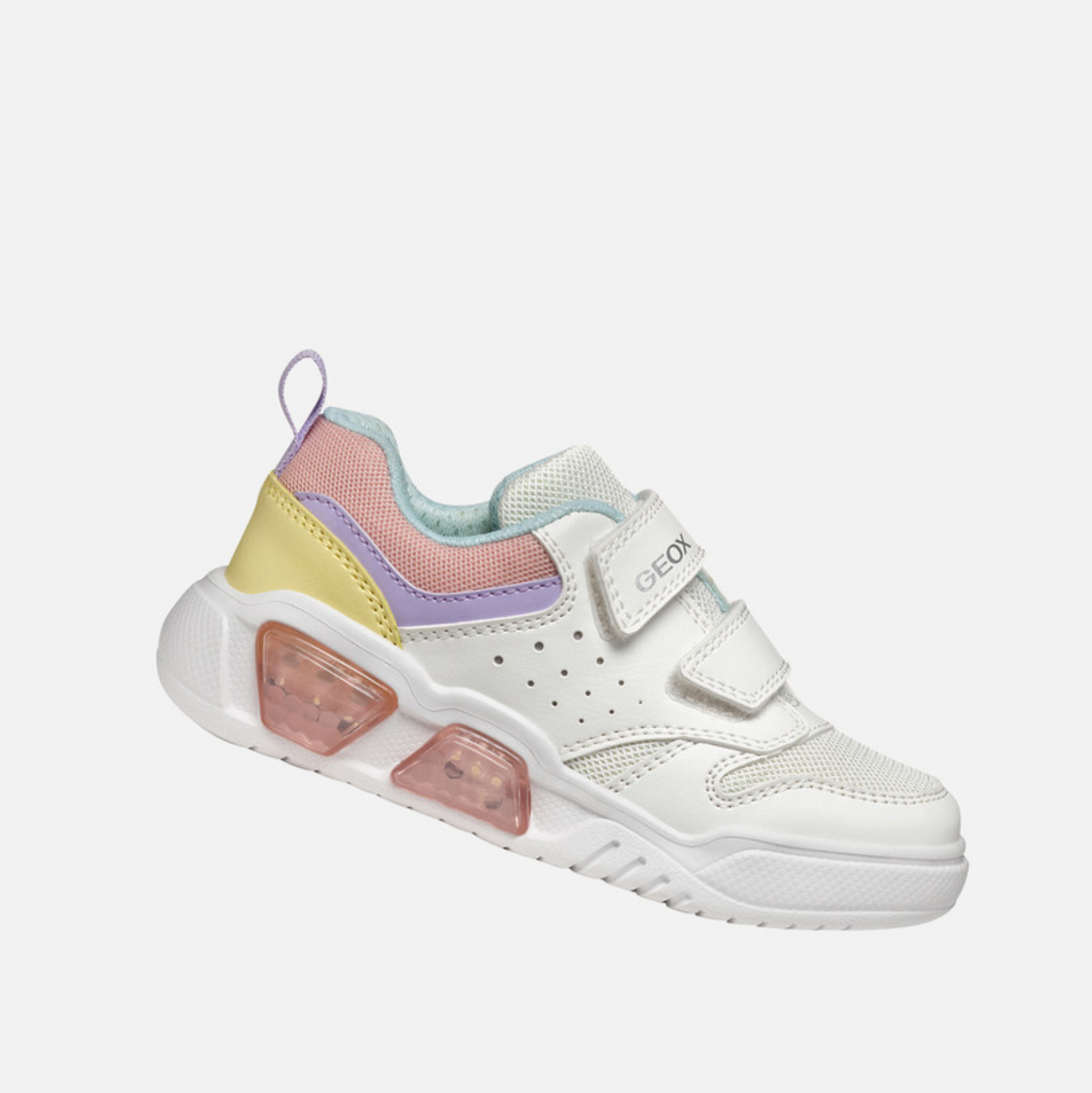 GEOX J Illuminus G.A White and Pink Light up Trainer
