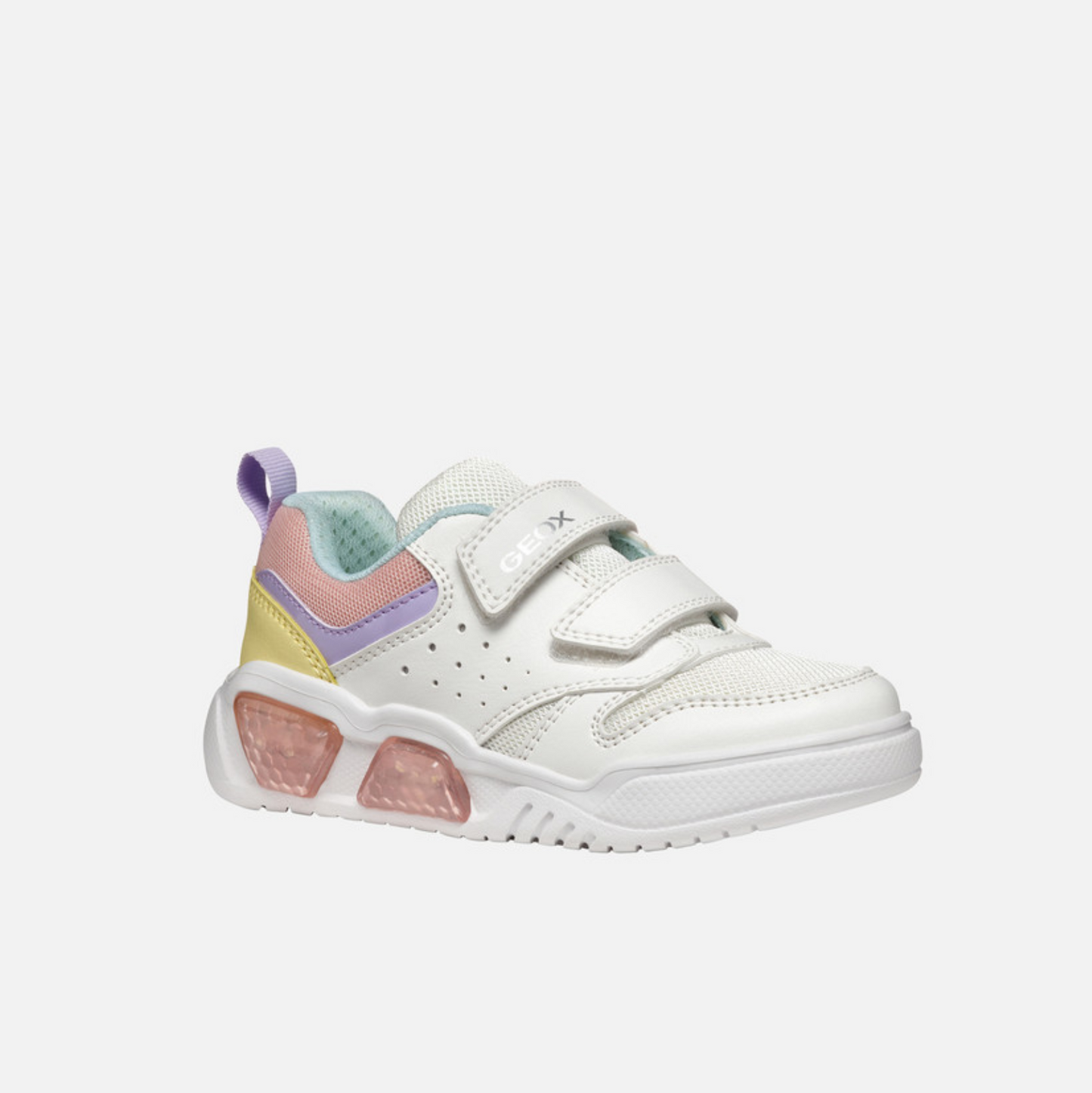 GEOX J Illuminus G.A White and Pink Light up Trainer