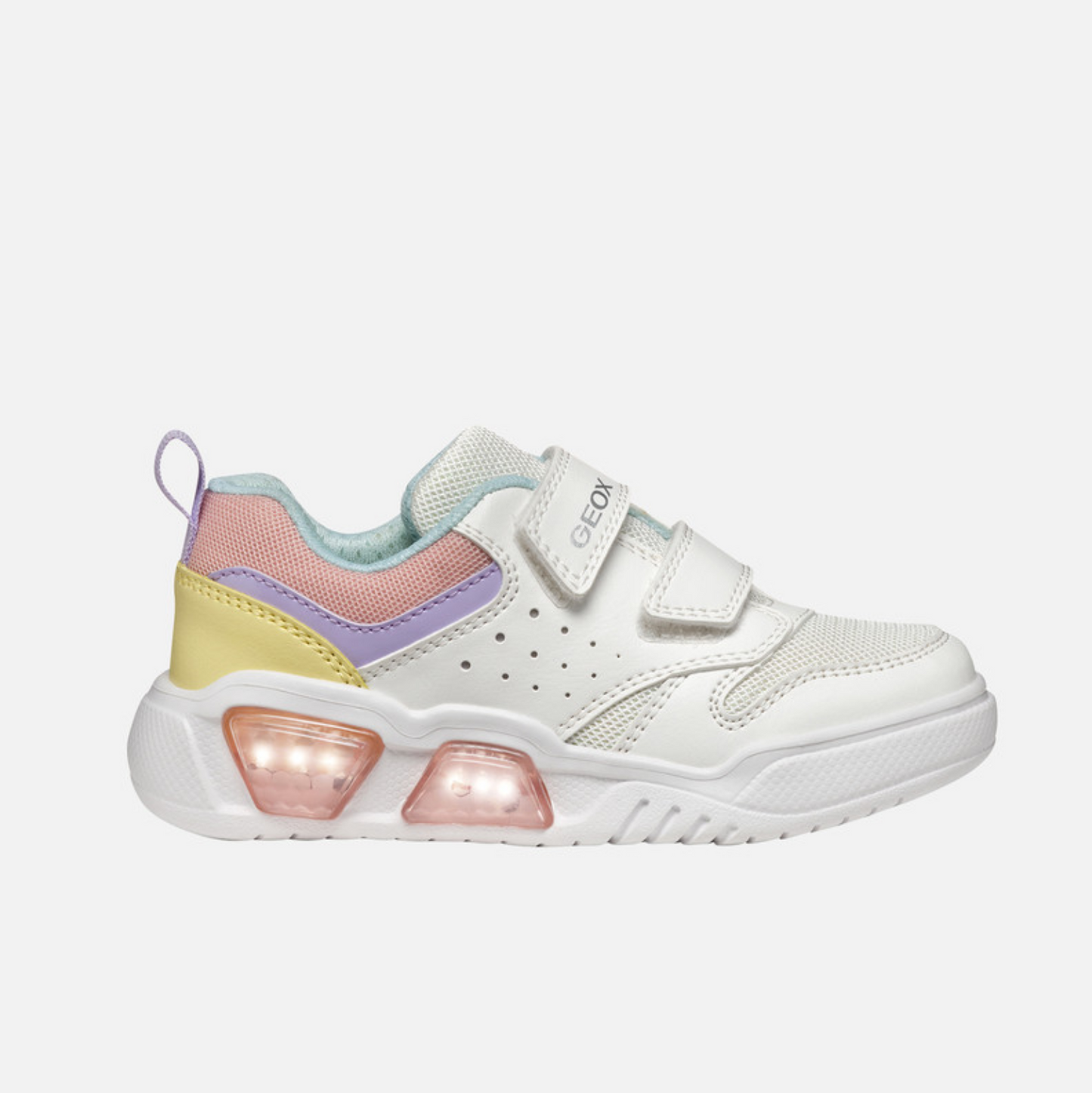 GEOX J Illuminus G.A White and Pink Light up Trainer