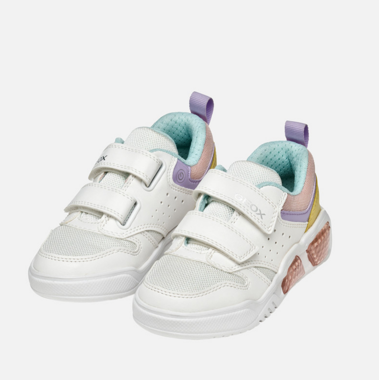 GEOX J Illuminus G.A White and Pink Light up Trainer