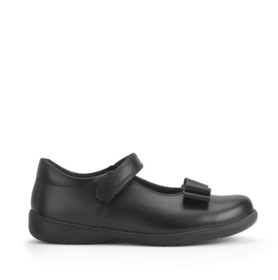 Start-Rite Bella Black leather girls rip-tape bow school shoes