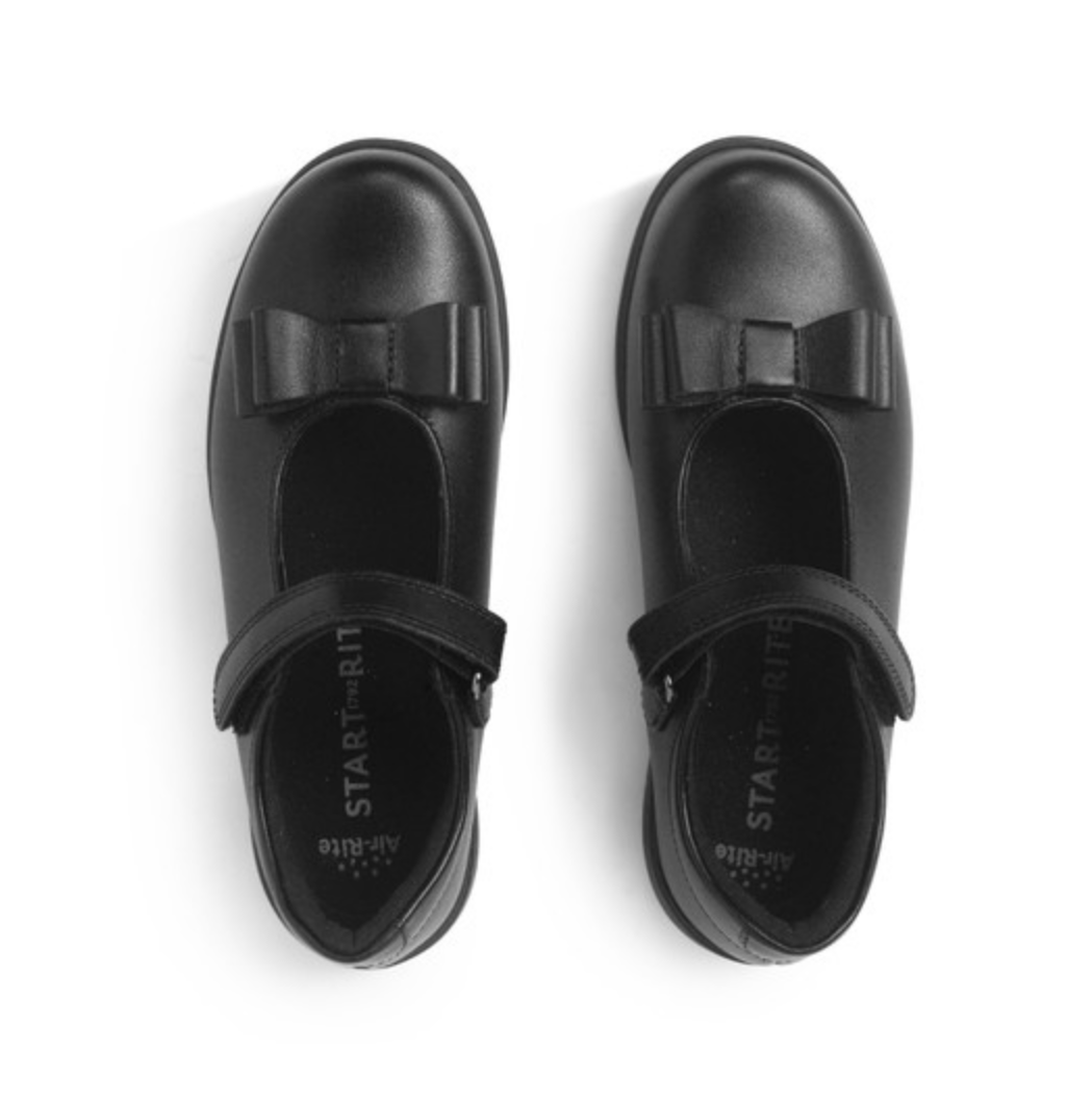 Start-Rite Bella Black leather girls rip-tape bow school shoes