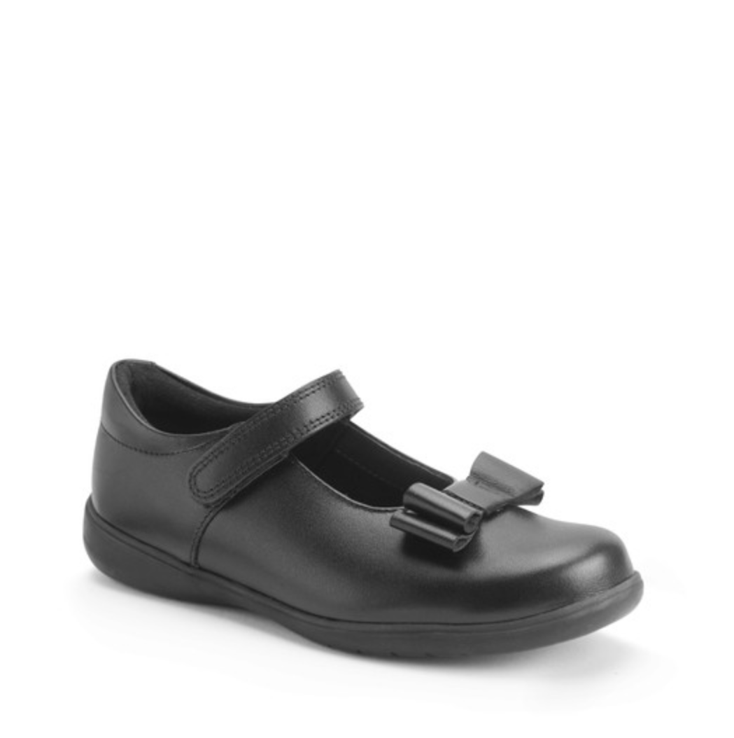 Start-Rite Bella Black leather girls rip-tape bow school shoes