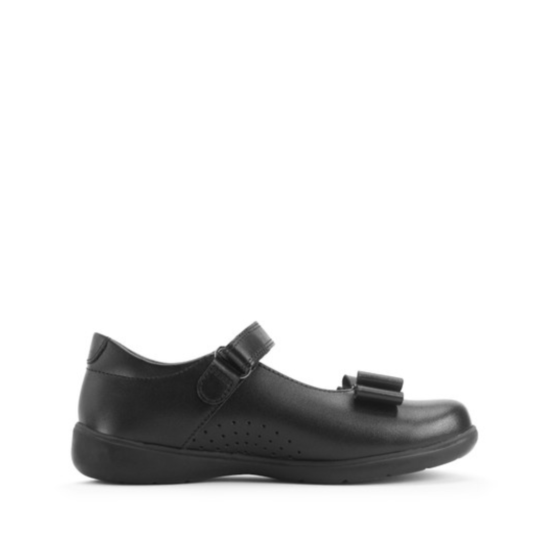 Start-Rite Bella Black leather girls rip-tape bow school shoes