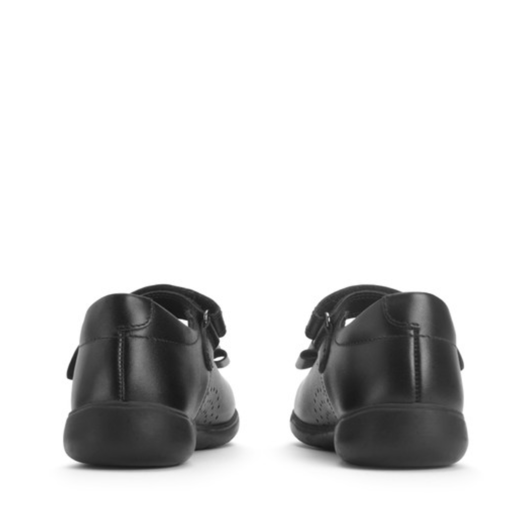Start-Rite Bella Black leather girls rip-tape bow school shoes