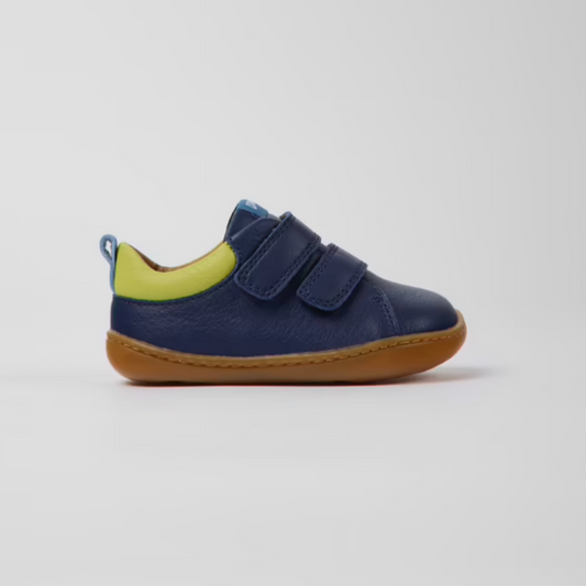 Camper Peu Blue/lemon Leather Kids Shoe