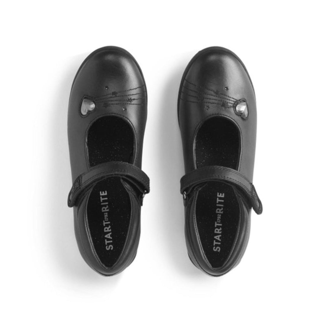 Start-Rite Stardust Black leather girls rip-tape school shoes
