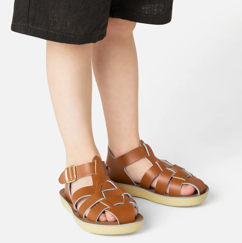 Saltwater Shark Tan Kids Fisherman Sandals