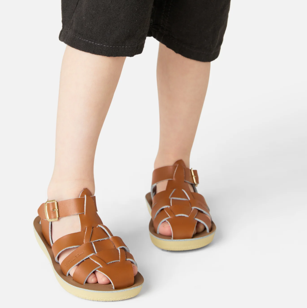 Saltwater Shark Tan Kids Fisherman Sandals