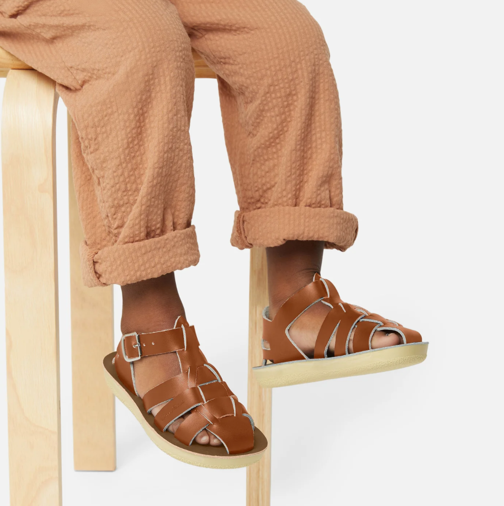 Saltwater Shark Tan Kids Fisherman Sandals
