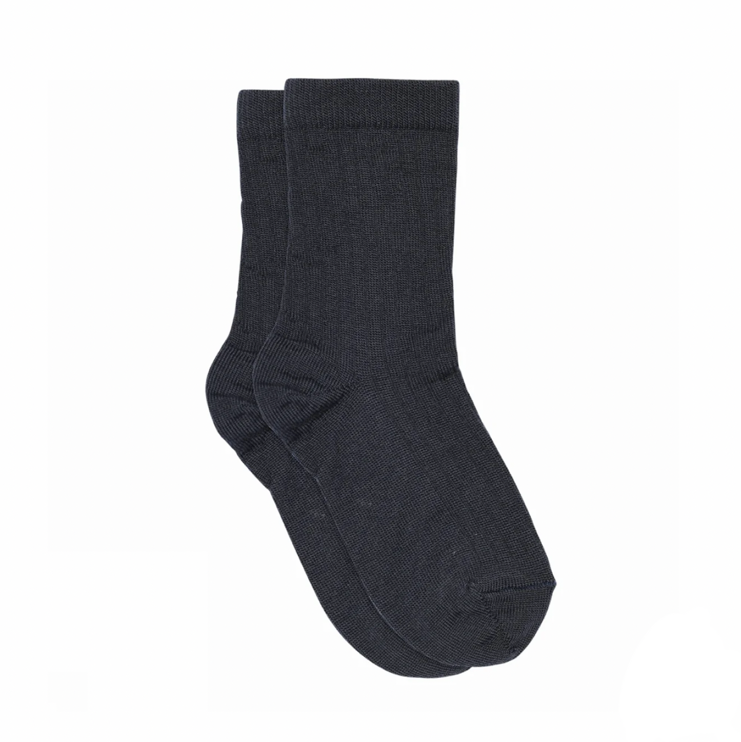 A pair of dark navy ribbed cotton socks shown on a Shopify product page.