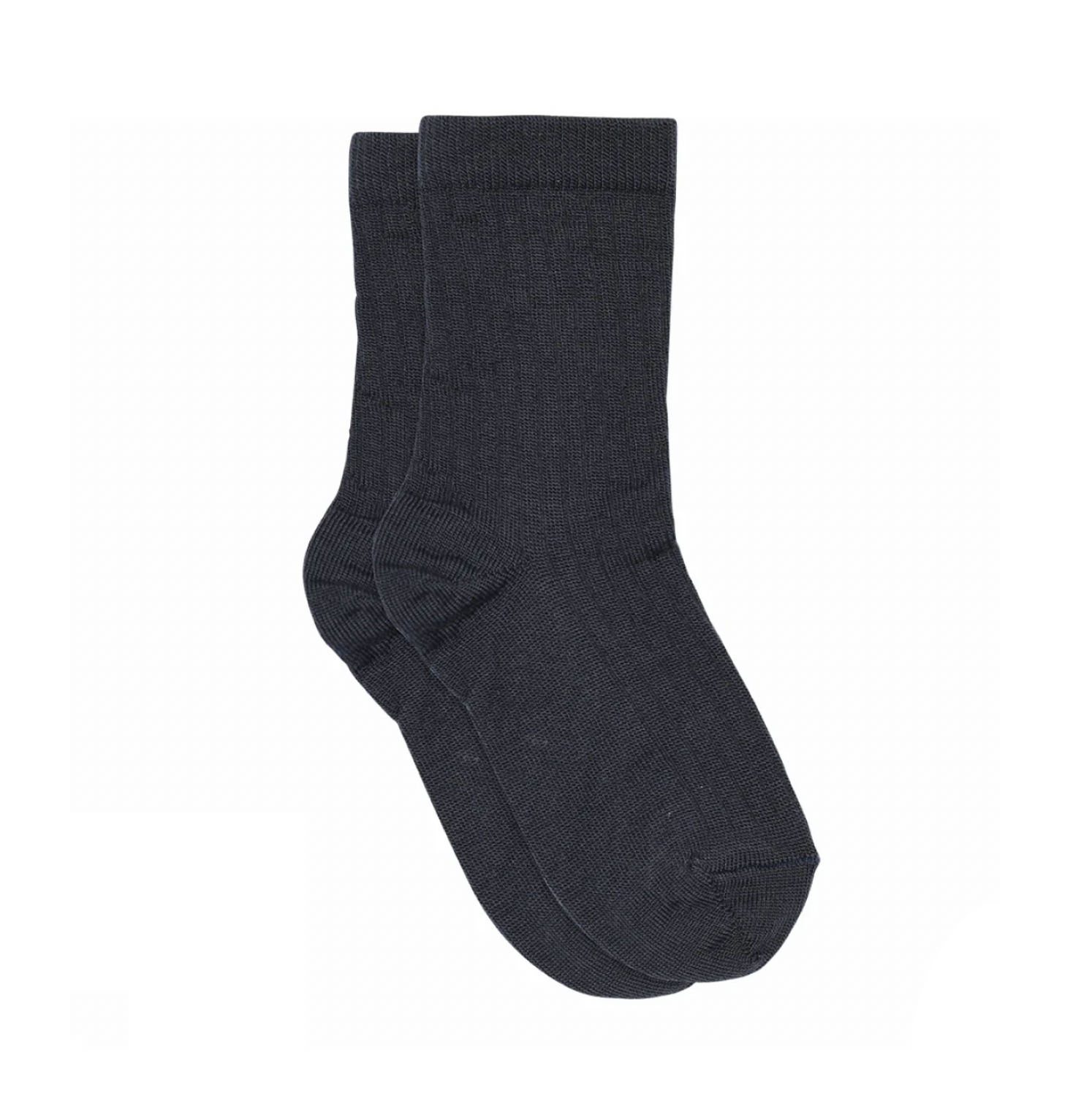 A pair of dark navy ribbed cotton socks shown on a Shopify product page.