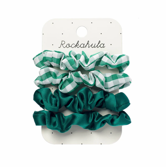 ROCKAHULA - SCHOOL - CHECK AND SATIN SCRUNCHIE GREEN 4PK