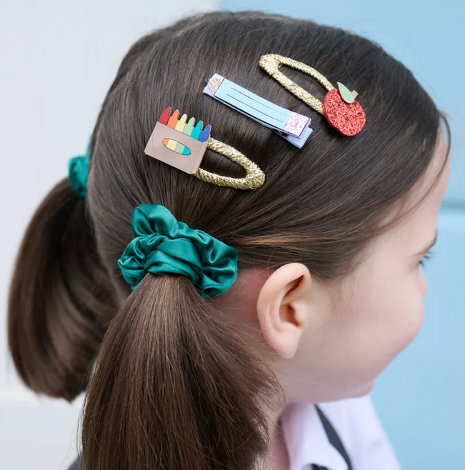 ROCKAHULA - SCHOOL - CHECK AND SATIN SCRUNCHIE GREEN 4PK