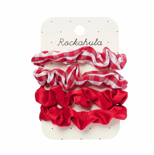 ROCKAHULA - SCHOOL - CHECK AND SATIN SCRUNCHIE RED 4PK
