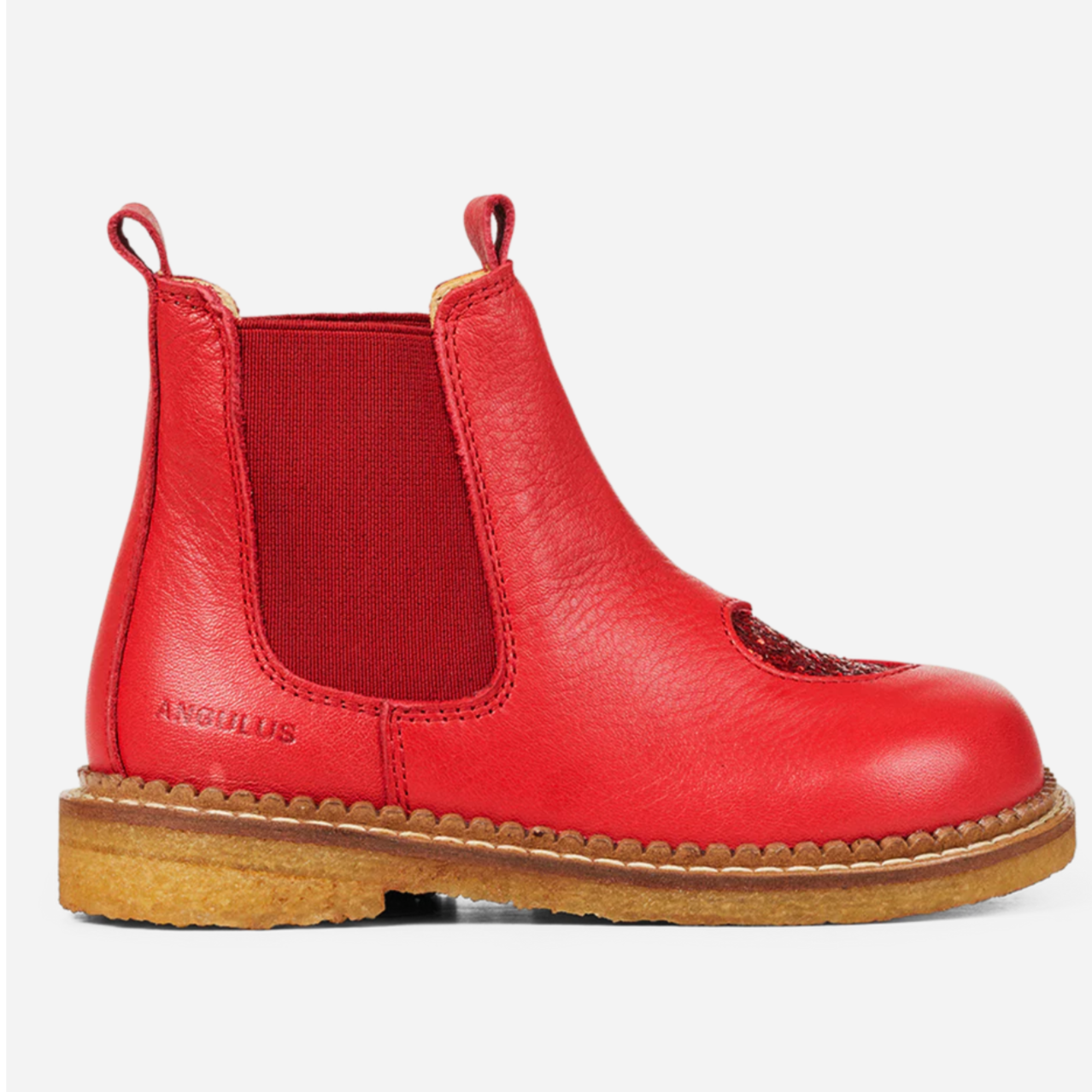 Angulus Chelsea Boot With Glitter Heart - Red
