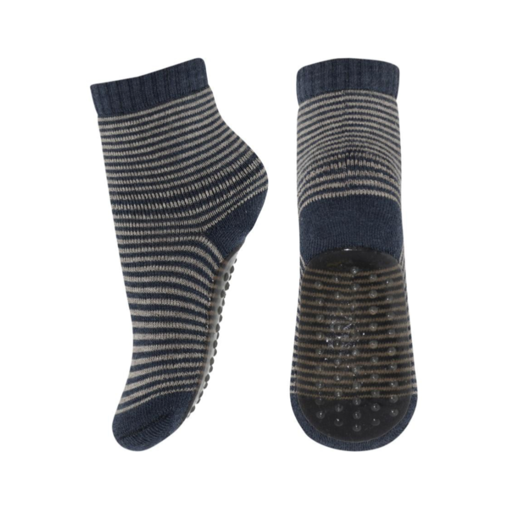 MP Denmark Vilde Stripy Socks - Anti Slip - Dark Denim Melange