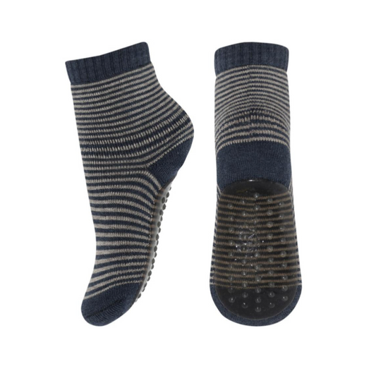 MP Denmark Vilde Stripy Socks - Anti Slip - Dark Denim Melange