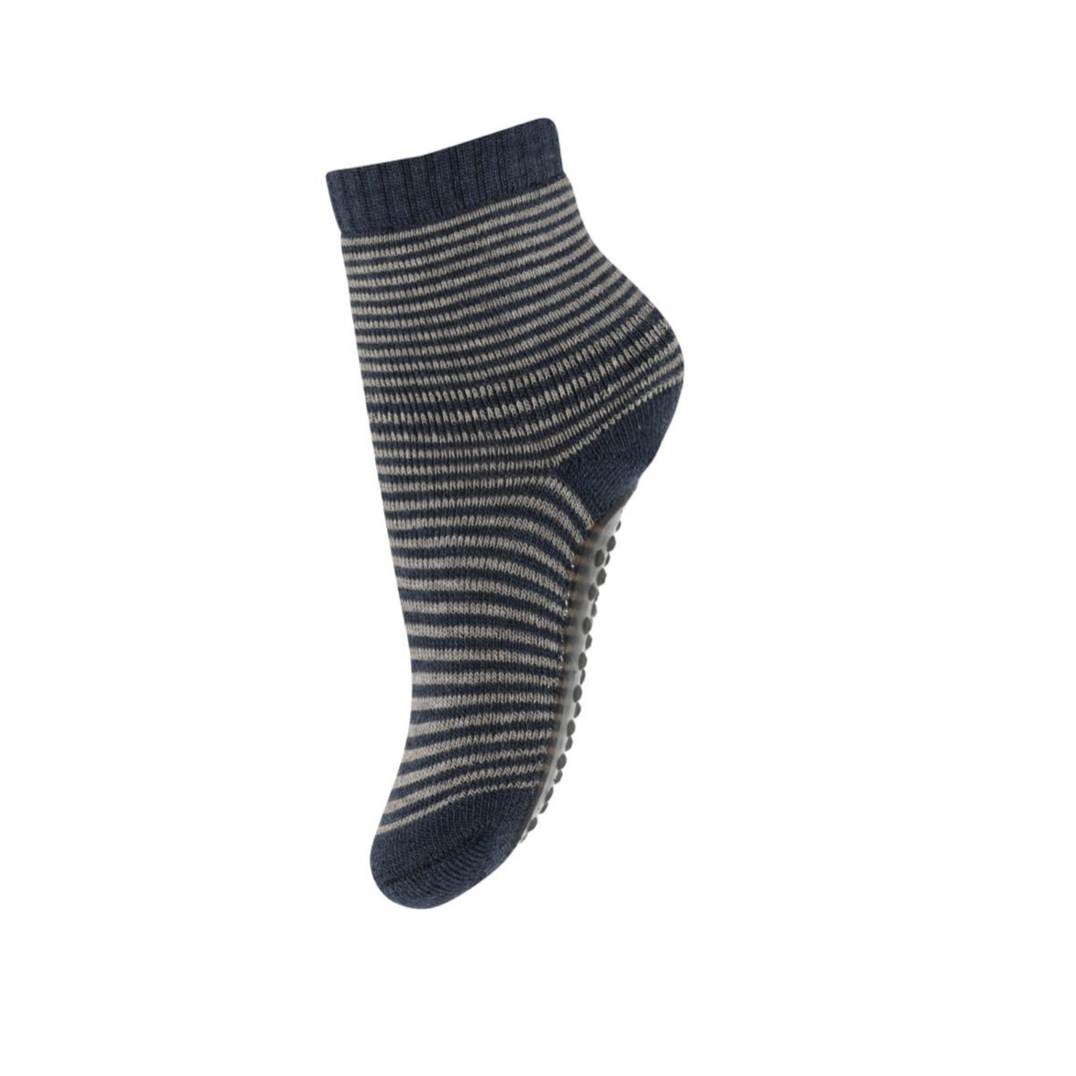MP Denmark Vilde Stripy Socks - Anti Slip - Dark Denim Melange