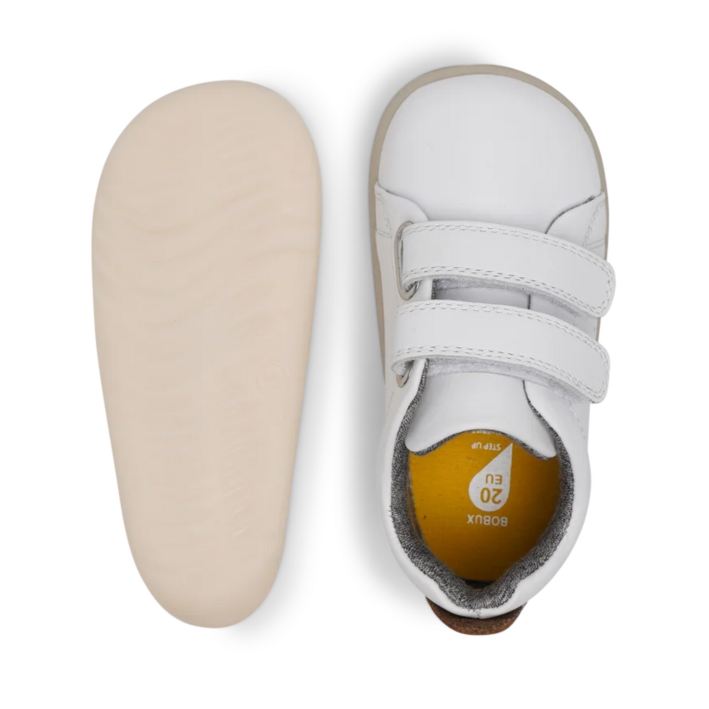 Bobux Grass Court White and Caramel Leather Trainers