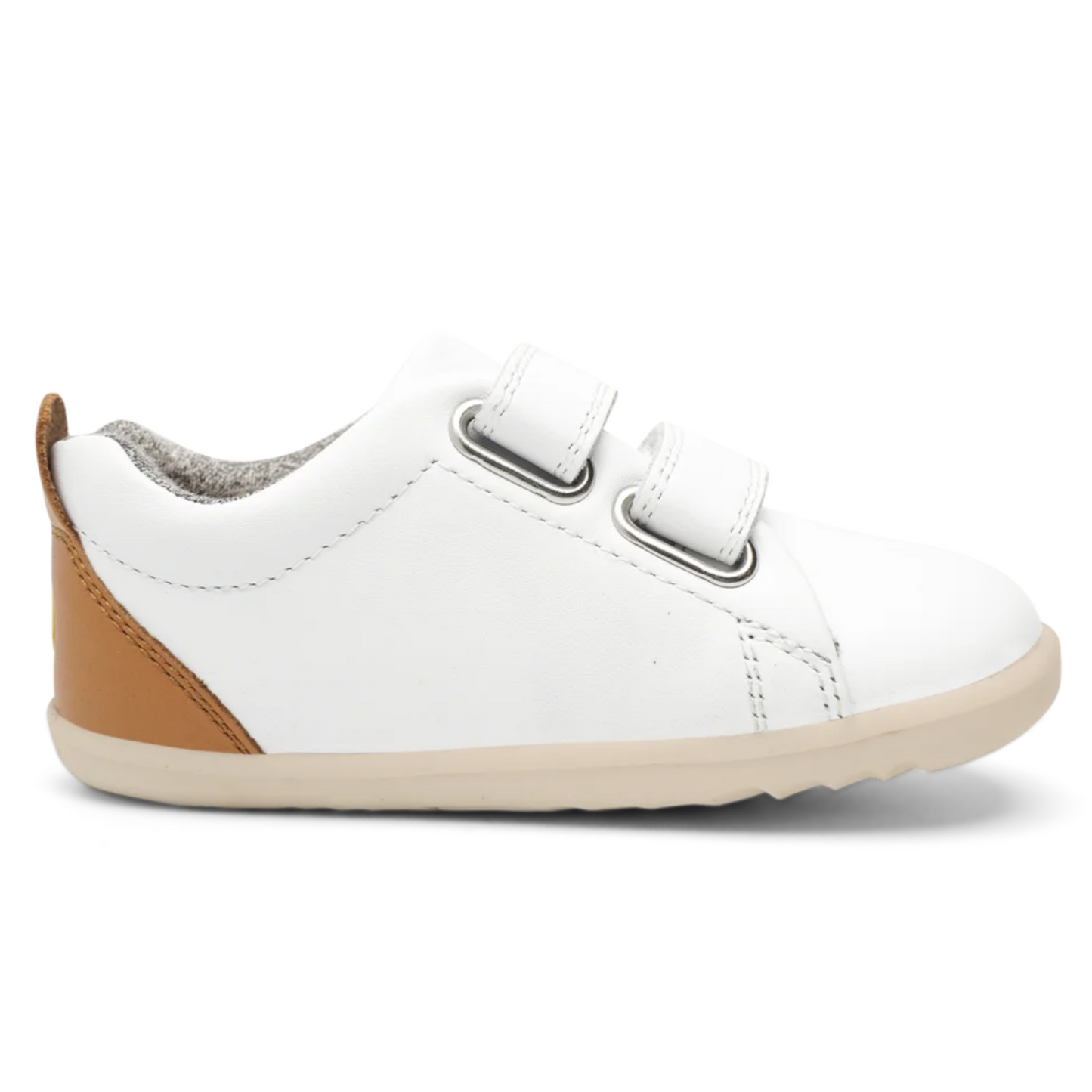 Bobux Grass Court White and Caramel Leather Trainers