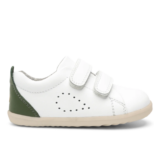 Bobux Grass Court White and Forest Leather Trainers