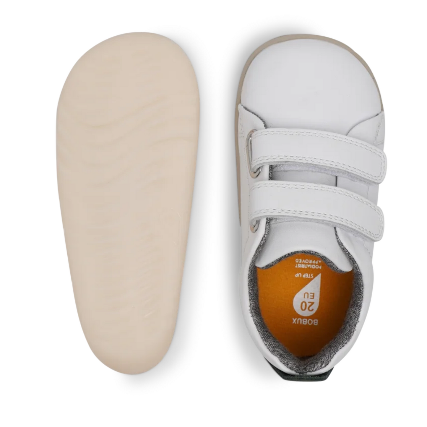 Bobux Grass Court White and Forest Leather Trainers