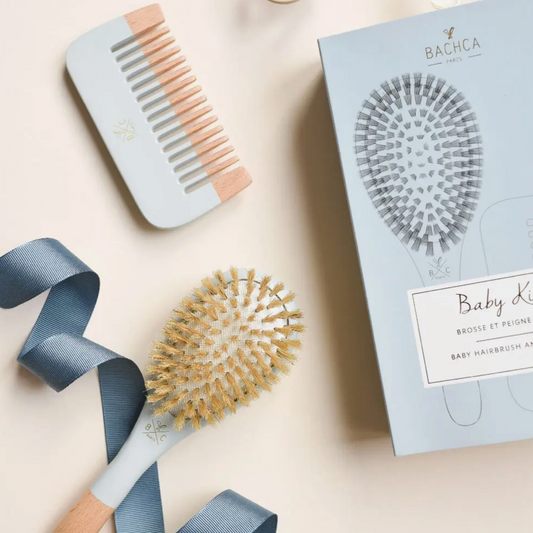 Bachca Baby Kit Blue baby gift set -100% wild boar brush & wooden comb