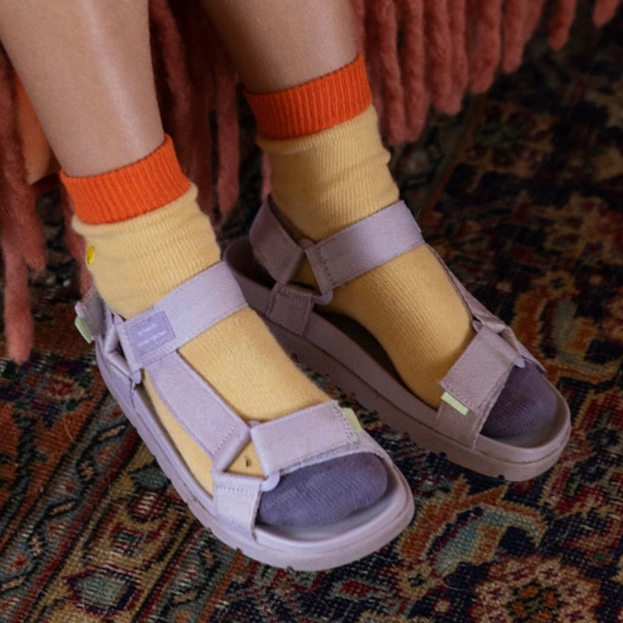 Sticky Lemon Socks - Colourblocking Vanilla Sorbet + Plum Purple