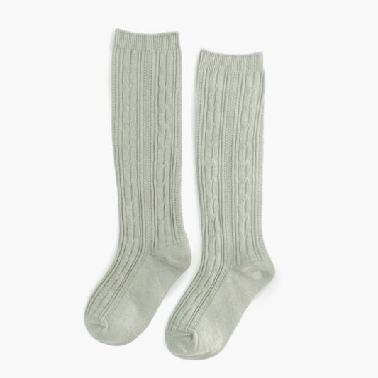 Little Stocking Co Cable Knit, Knee High Socks - Sage